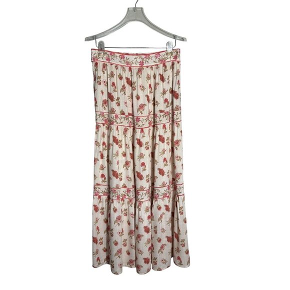 Rose+Olive Dresses & Skirts - Floral Boho Maxi Skirt By Rose+Olive Resort M Beige & Pink Tiered Elastic Waist